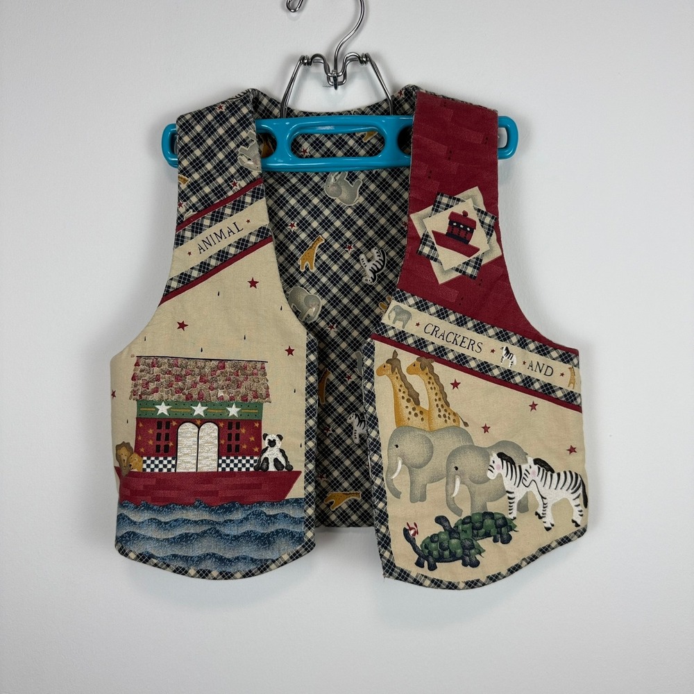 Vintage Animal Crackers and Cocoa Noahs Ark Novelty Vest Tan Red Blue Kids L
